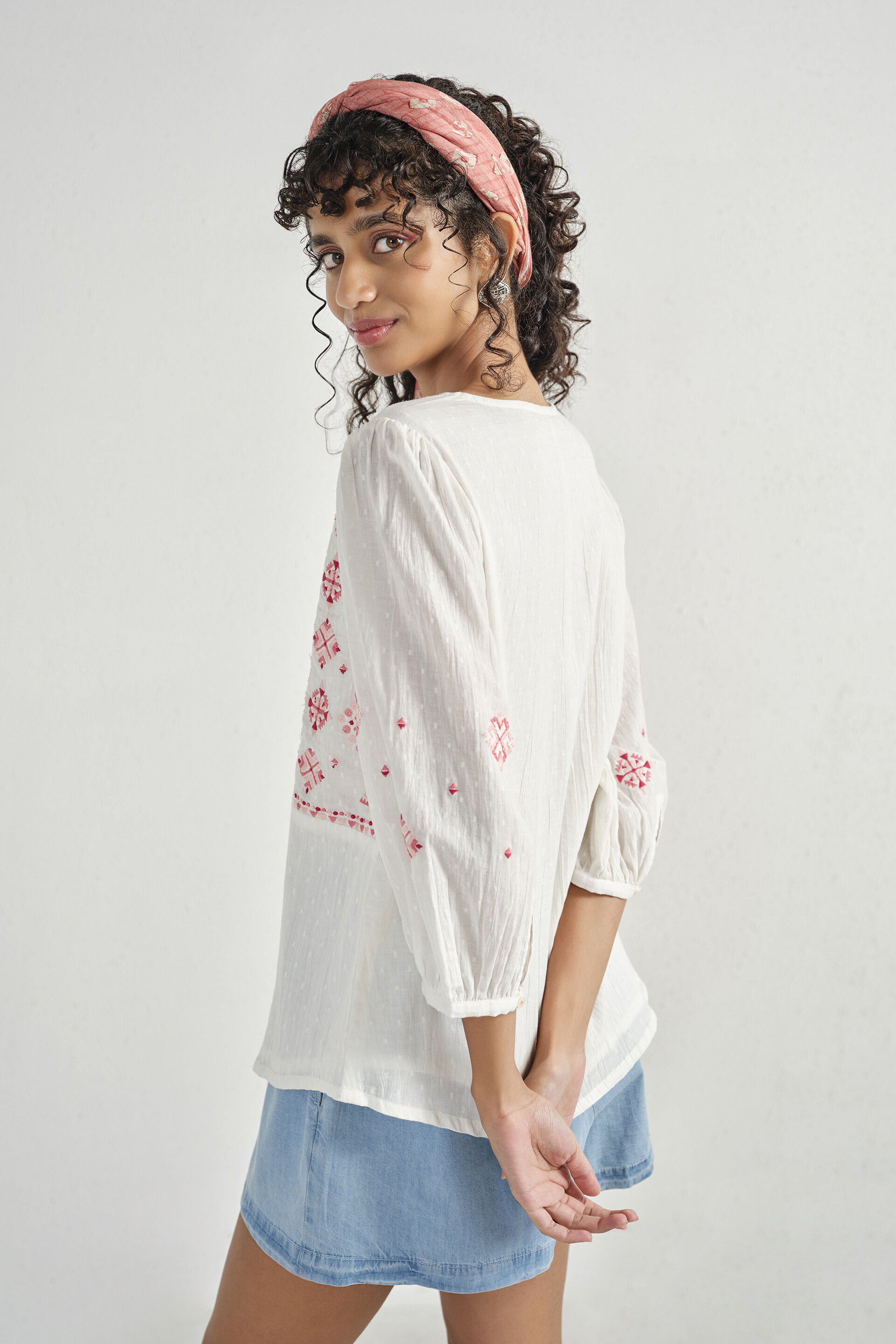 Embroidered Boxy White Top, White, image 5